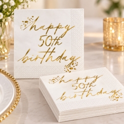 Gold Metallic 50th Dinner Napkins - 16 PK